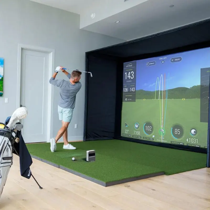 Home indoor enclosure virtual golf hitting mat high end impact screen launch monitor club 3d skytrak golf simulator system-666077