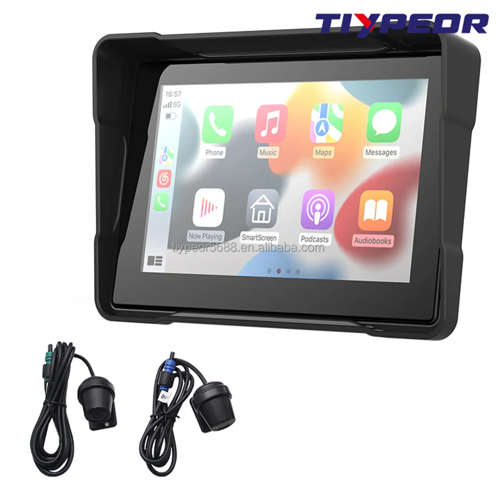 product tiypeor 5inch motorcycle gps navigation wireless carplay android auto waterproof dvr drive recorder moto monitor wifi-2