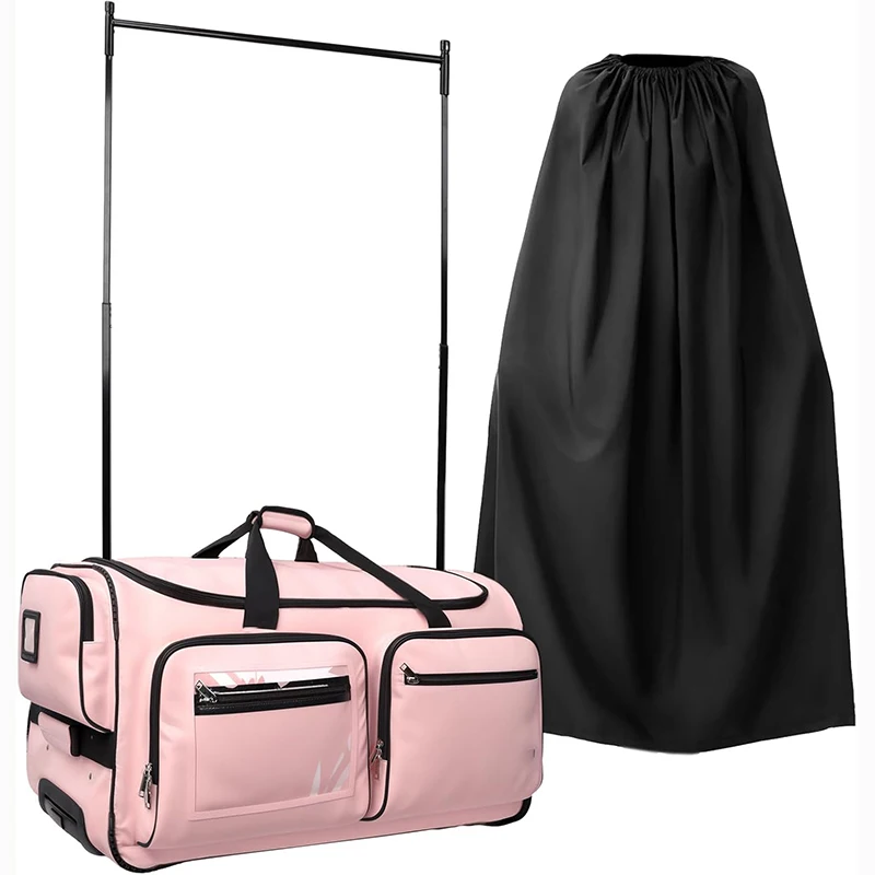 Free Sample Custom Zipper Pocket for Dance Costume Wedding Gown pink Dance Bags with Garment Rack Luggage Travel Bags