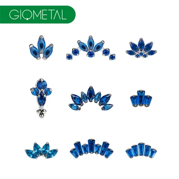 Giometal ASTM F136 Titanium Blue Crystal CZ Threaded Ends Daith Helix Tragus Ear Labret Piercing Earrings Body Jewelry Wholesale