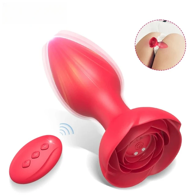 Anal Sex Toy Rose Vibrator for Women Remote Control Butt Plug with 10 Modes Vibrating Prostate Massager Silicone Stimulator