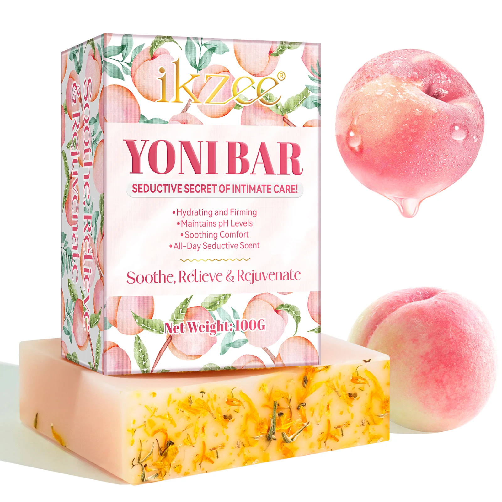 IKZEE 100g Hydrating Firming Peach Handmade Yoni Soap Bar,pink Custom Wholesale Feminine Hygiene Products Yoni Soap