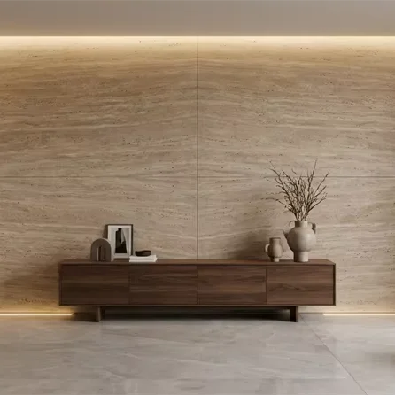 Nature Stone Myra Beige Travertine Modern Villa Indoor Outdoor Honed Polished Surface for Dining Room Travertine Stone Design