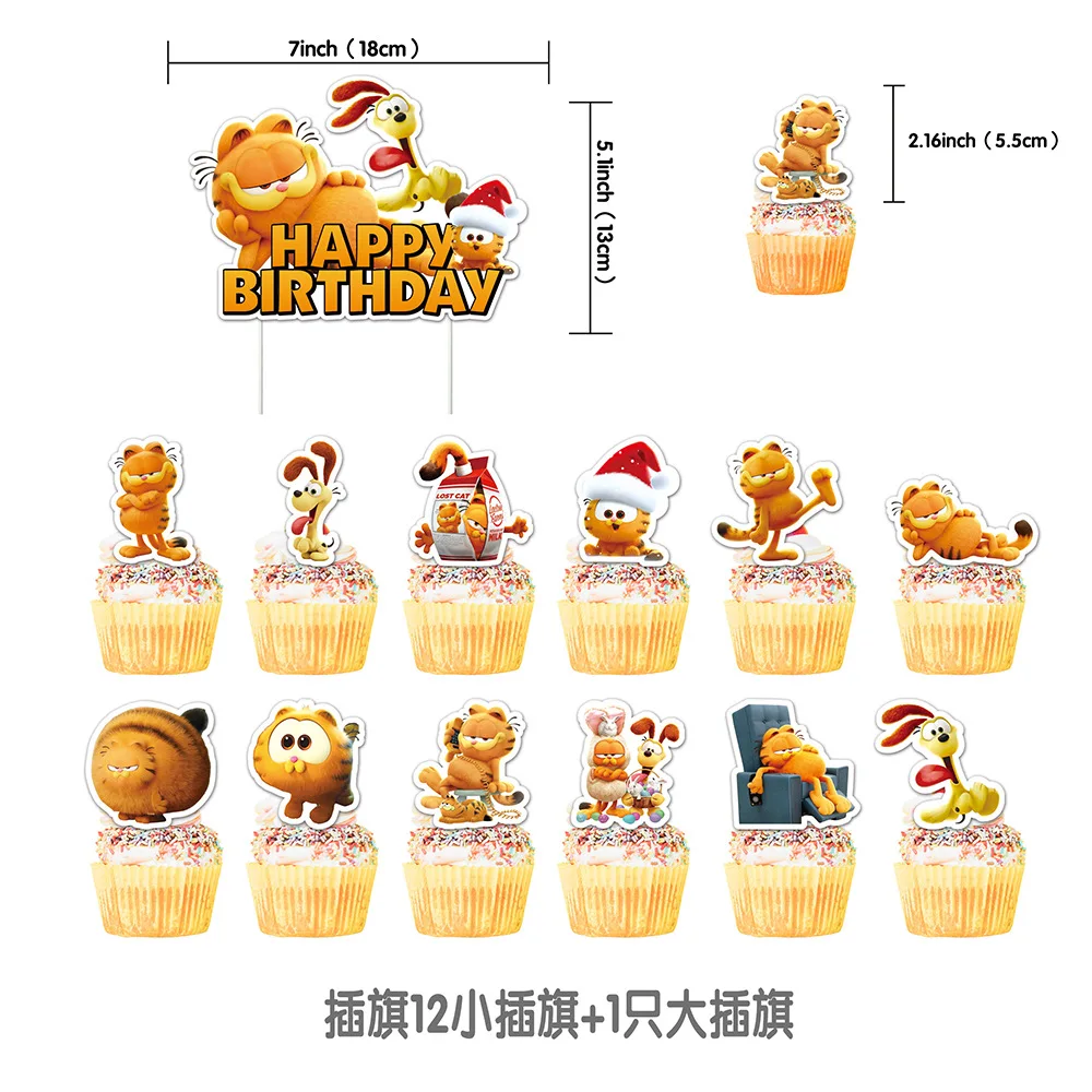 Fast Shipping Garfield theme fat cat short hair cat funny animation decoration children's birthday cake Toppers balloons Banners