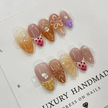 Wholesale 10pcs Hand Painted Gel Press Nails Beautiful Luxury Customized Design handmade press on nails