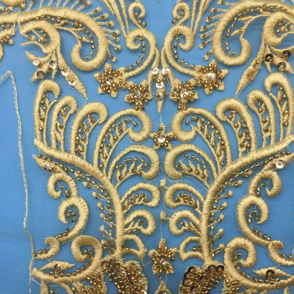 Whole Set Heavy Stone Gold Work Bridal Lace Applique for Wedding Dress