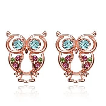 MAYFAIR Korean Fashion Wholesale Rose Gold Plated Simple Cute Owl Animal Stud Earrings A AA Cubic Zircon Women Girls