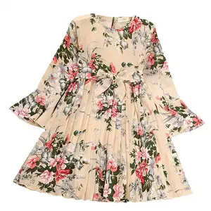 Summer Girls Floral Printed Casual Knee-Length Long Sleeve Dresses for 2-6 Years Kids ODM Service 100% Polyester
