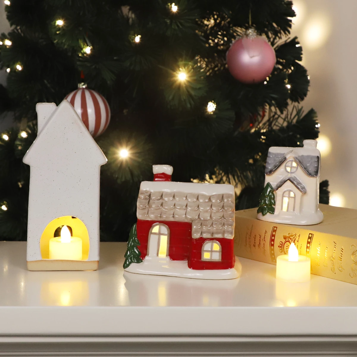 christmas decoration suppliers light christmas ceramic village houses ornaments battery