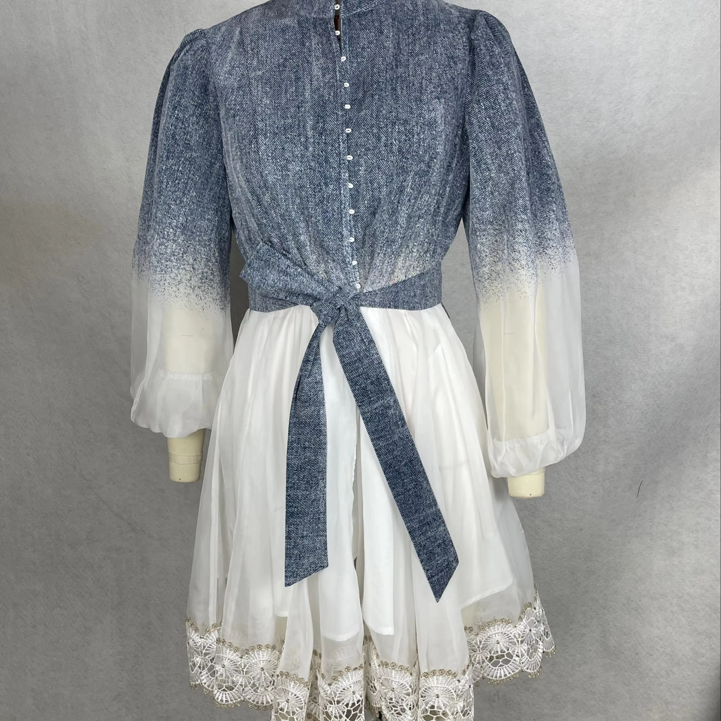 Ladies Breathable One-piece Dress Gradient Sheer Lace Natural Waistline Knee-length Woven Method - Image 1