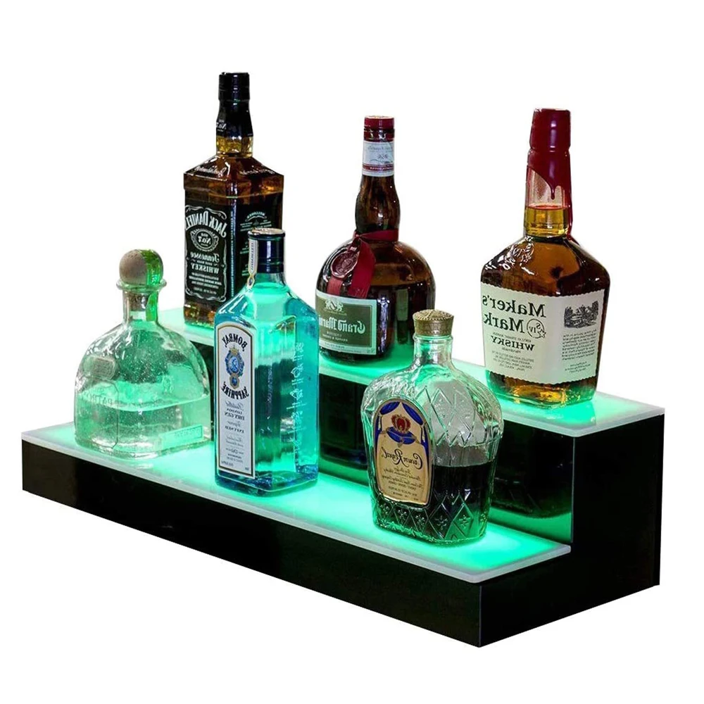 2 Tiered Liquor Bottle Led Display Stand Home Bar Drinks Commercial