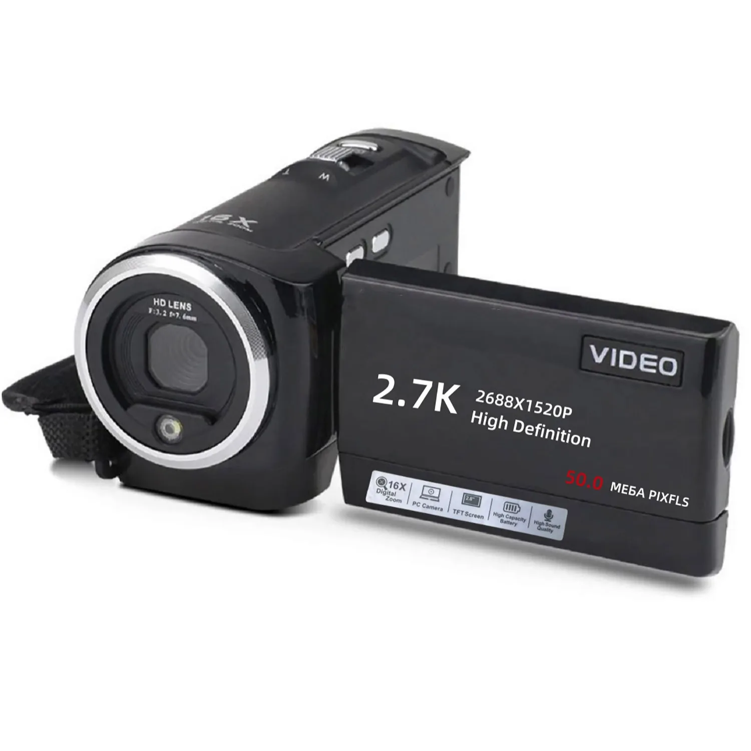 Yinzam XH06 High Quality 2K QHD Video Camera, 2.8 Inch 270 Degree Rotation LCD Big Screen Camcorder With SD Card Battery Camera