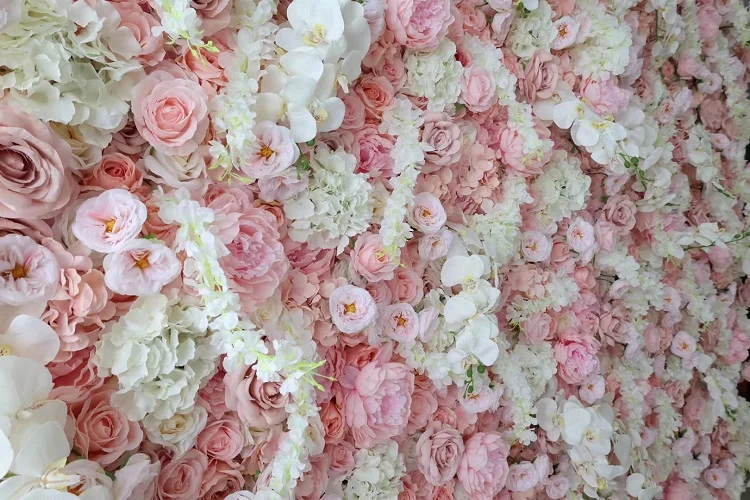 A372 Custom Pink White 3d Roll Up Fabric Cloth Flower Walls Panel