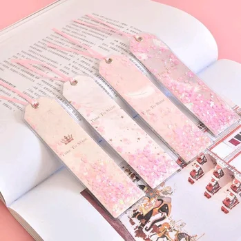 2021 Amazon Hot Selling Custom Design PVC Confetti Bookmark with Ribbon