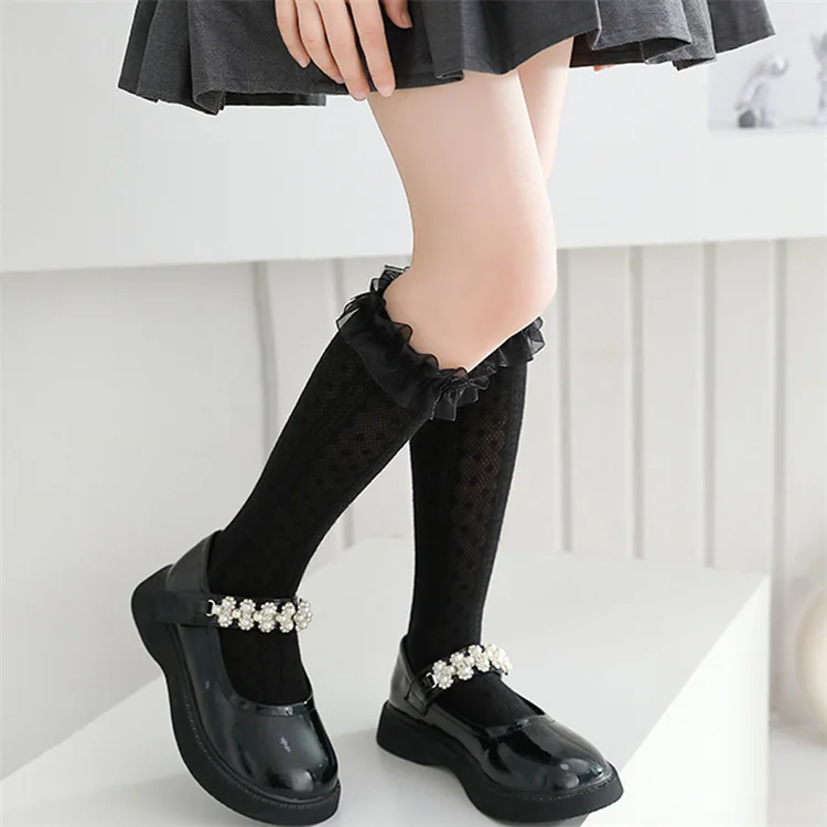 Wholesale Breathable Spring and Autumn Beauty Lace Cotton Socks Kids Pure White Black Girl Sock Cute Princess Baby Socks