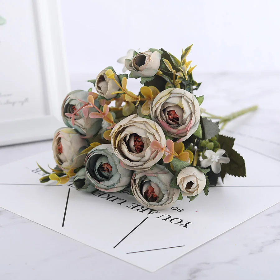 Artificial Silk Fake Flowers Small Daisy Rose Wedding Bouquet Party Home Decor 
