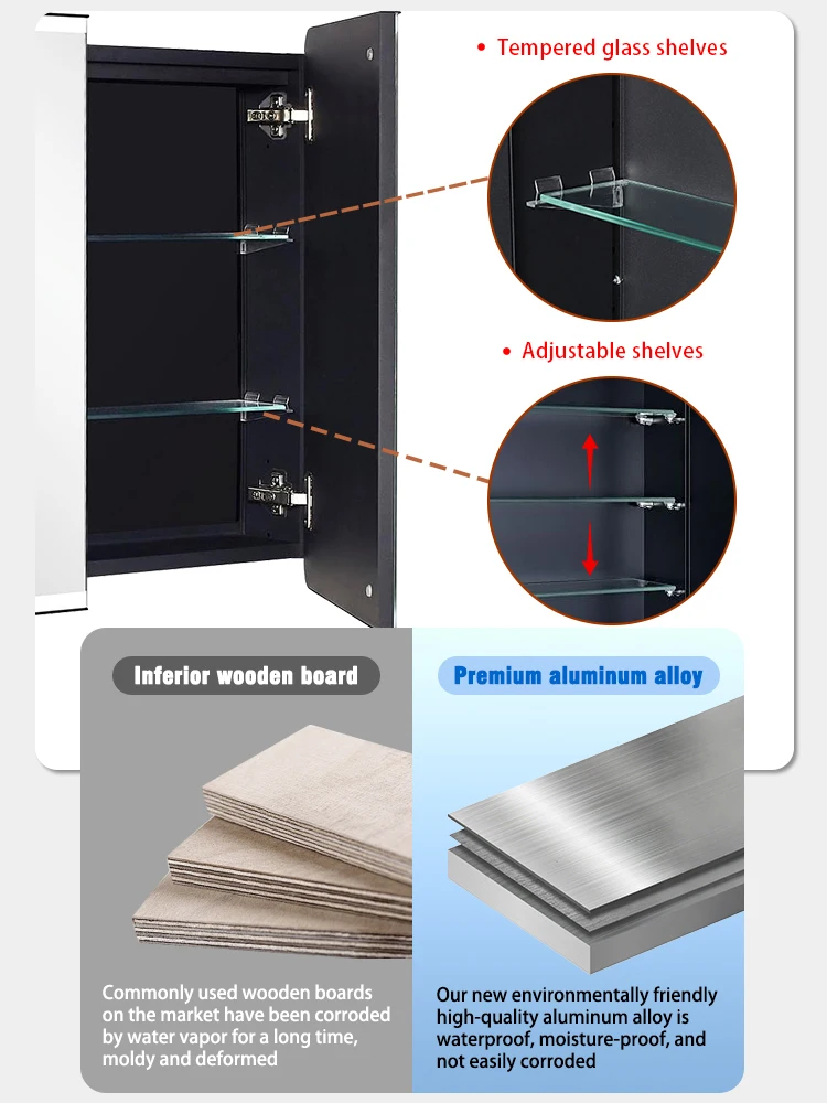 surface mount left medicine cabinet with mirror led and clock for hotel-8
