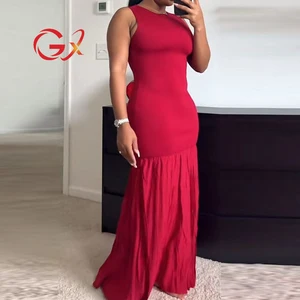 GX2153 Fashion Fall Clothing Boutique 2026 Sexy Knitted Sleeveless Pleated Maxi Dresses Women Elegant Elegant Long Dress