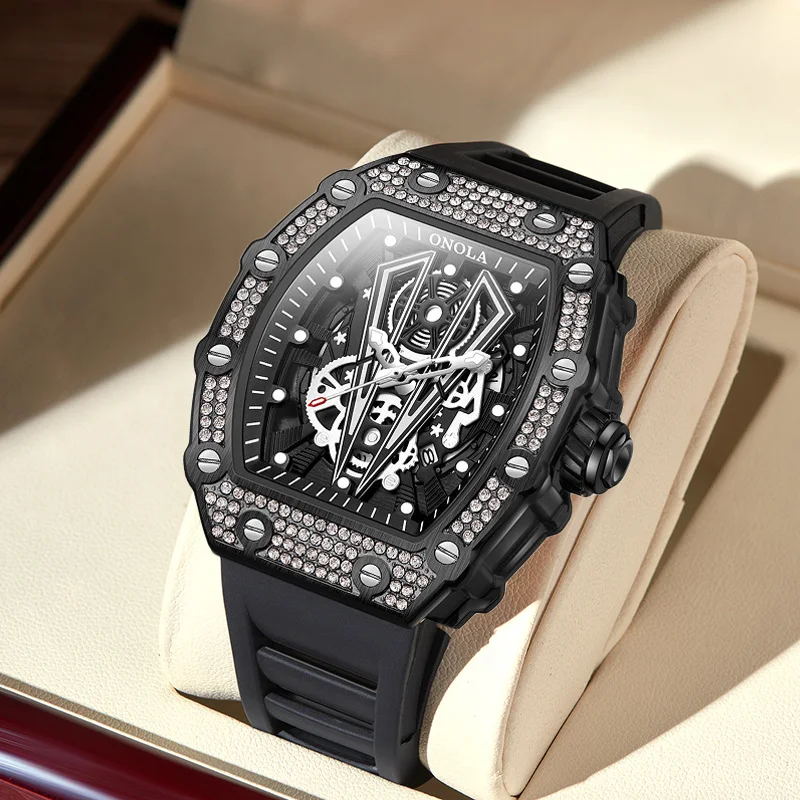 ONOLA Brand 3826D Amazing Hot Sale Mens Watch in Diamond Mens Quartz  Watches Custom Logo Brand Luxury Diamond Mens Watch
