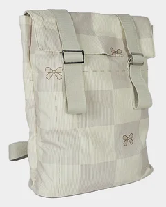 Convertible Corduroy Backpack with Bow Print, Adjustable Strap Checkered Daypack for School/Commute