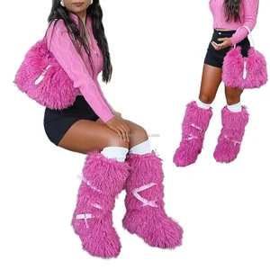 BUSY GIRL RS9252 Plum Custom Boots Women's Winter Fur Boots Non-slip Breathable High-top Knee High Boots with Buckle Winter