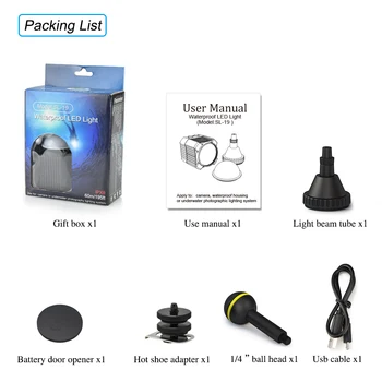 Diving Video Light Camera Photo Accessories Mini Pocket Waterproof 60M LED Beam Photography Fill Light 2000Lm 120 Beam Angle detail image
