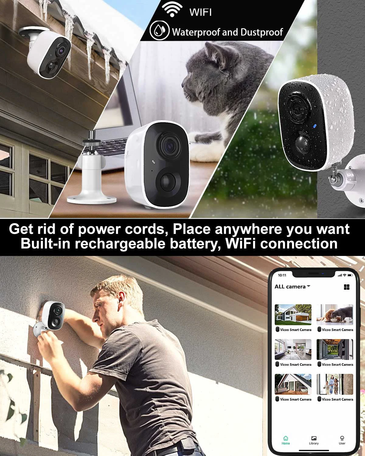 Vico CG6 Security Battery IP Wireless Home CCTV System Mini Smart Cameras Powered Indoor Surveillance With 1080P Wifi Camera