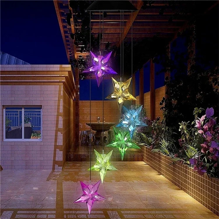 LED Color Changing Solar Wind Chime Light 6 Hummingbird Butterfly Wishing Bottle Waterproof Outdoor Garden Patio Decor Light