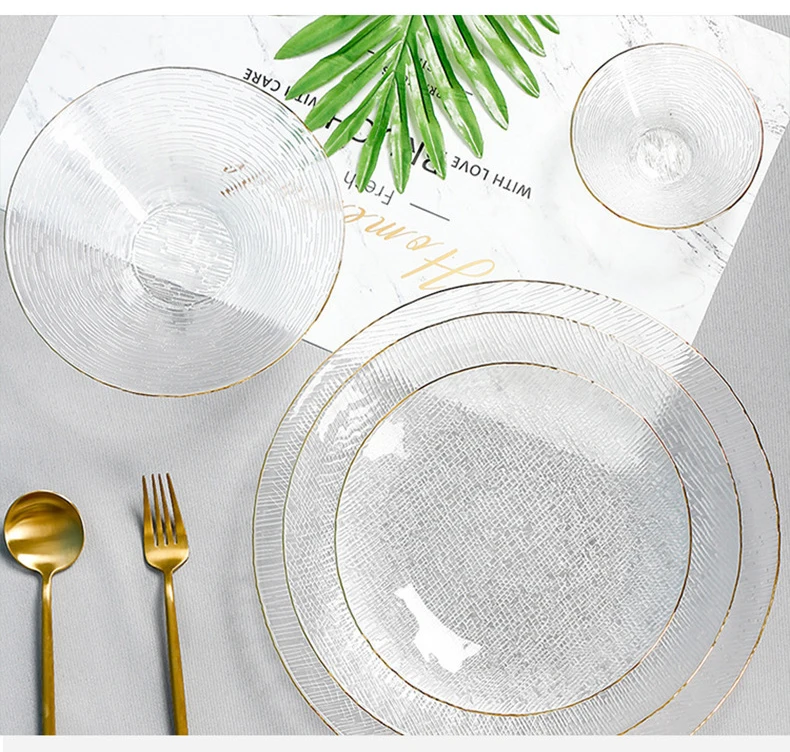 Wholesale Glass Charger Plates Wedding Gold Rim Clear Glass Dinner