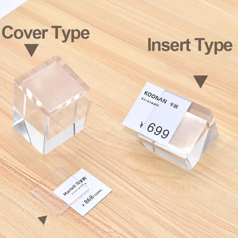 Custom Mini   Square Clear Tabletop Name Sign Stand Price Label Small Acrylic Sign Holder for Bakery Jewelry Cafe