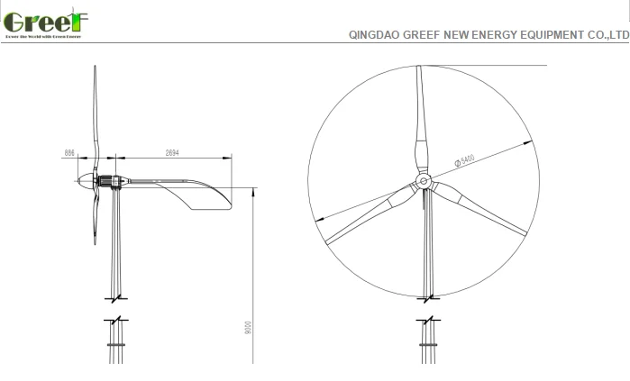 가정용 용이한 설치를 위한 5kW 수평축 풍력 터어빈, 그리드 풍력 발전기 위의 오프 그리드