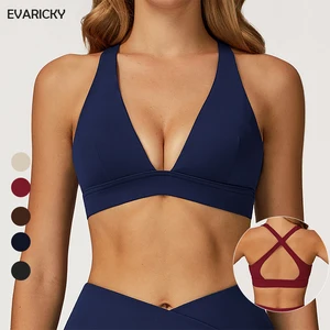 High Quality Women's High Support Quick Dry Breathable Deep V Front Crop Top Sports Bra for Yoga & Gym Activewear