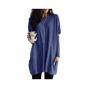 Womens Autumn Fashion 2025 Solid Long Sleeve Pullover A-line Tunic Crewneck Sweatshirt Dress Casual Mini Natural Waist