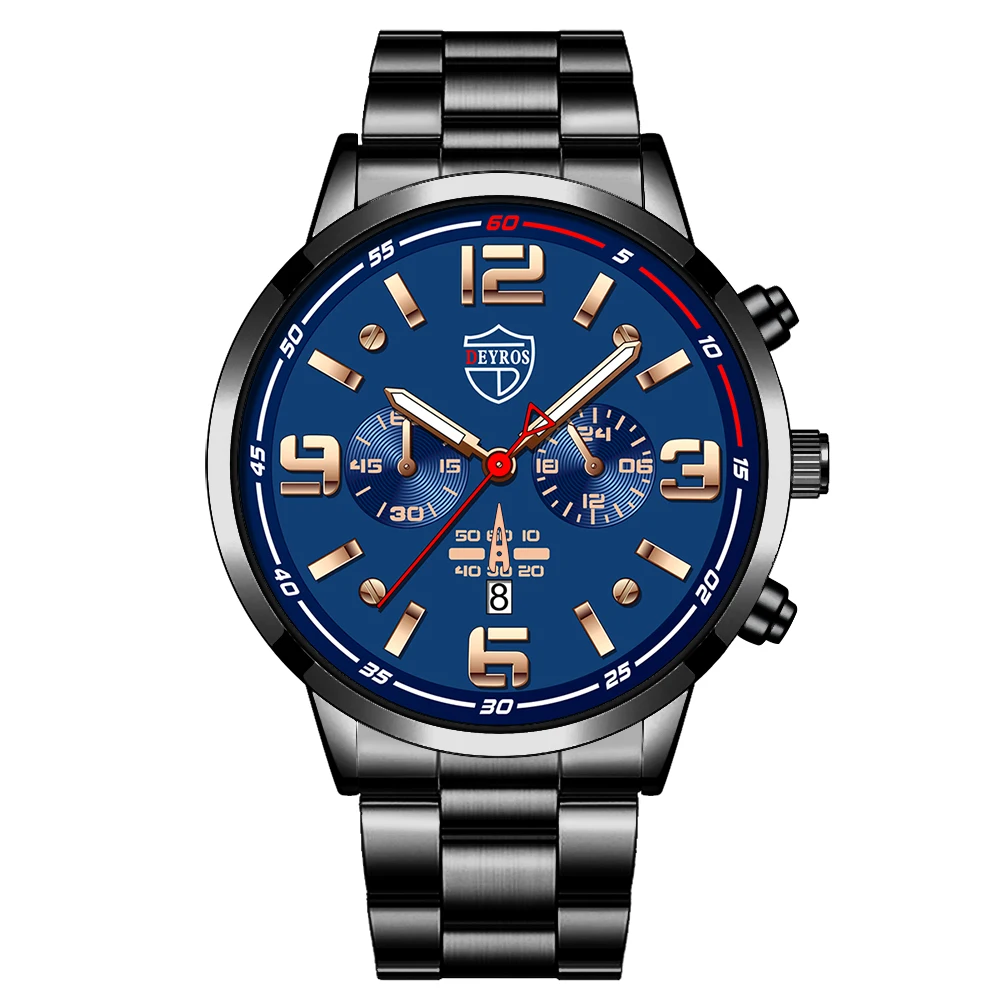 Montre Bracelet Deyros Dorée Pour Homme - Boîtier Inoxydable, Mouvement Quartz - Avec Affichage De La Date