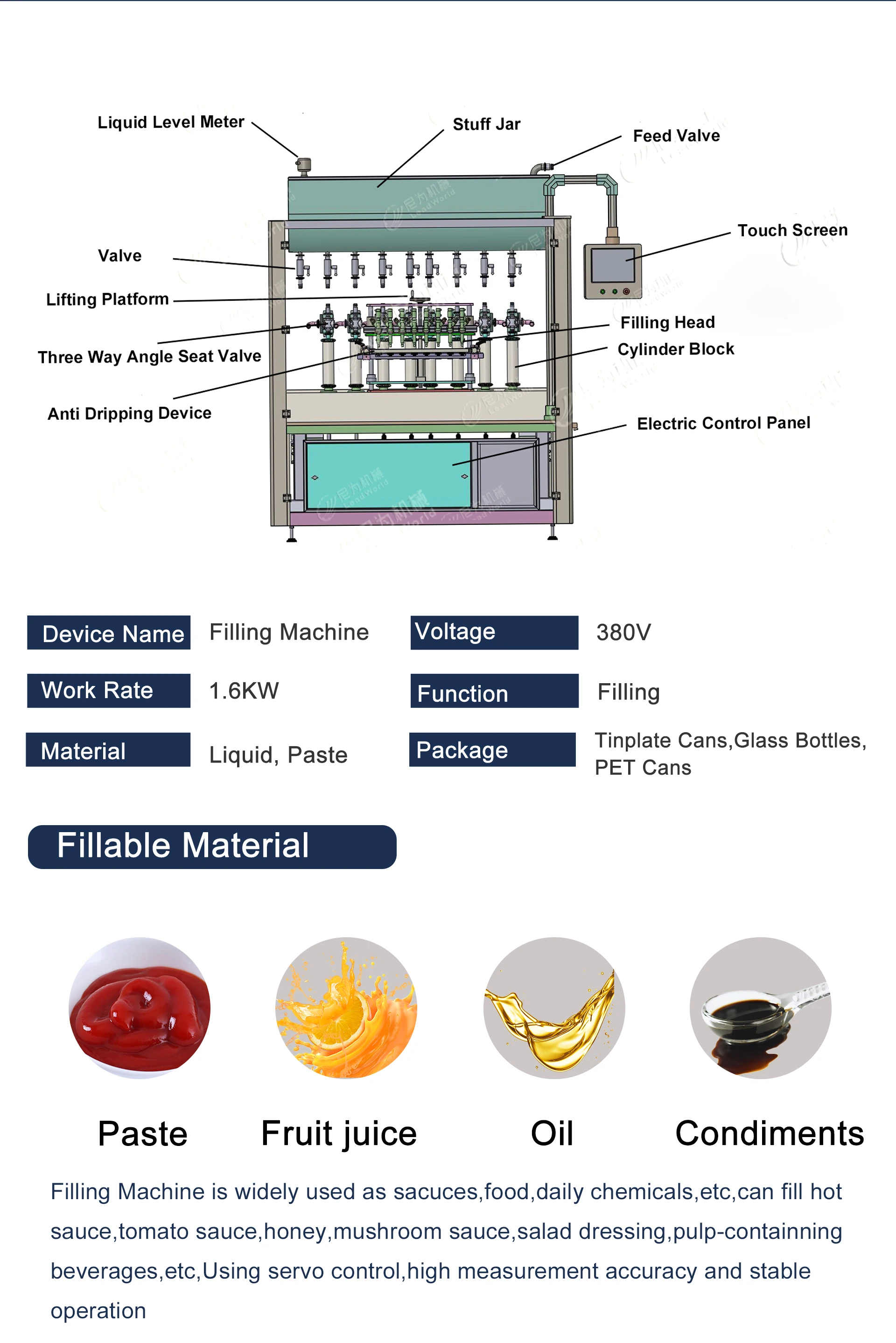 Liquid Jar Filling Machine Bottle Sauce Canning Machine