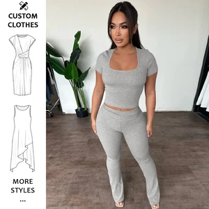 2026 New Clothes 2 Piece Set Women Casual Outfits Short Sleeve Crop Top Long Rib Two Pieces Pants Sets Women