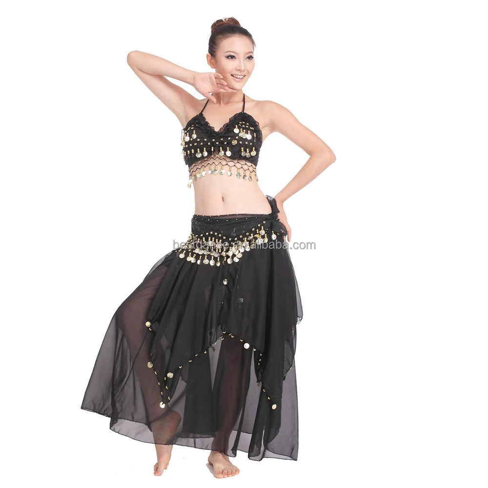 D Cup Belly Dance Costume Set Bra Top Belt Skirt Dress Carnival Bollywood 4PCS 