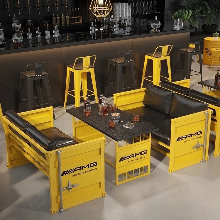 Industrial Style Table and Chair Combination Western Customized LOGO bar Shop Coffee Shop Iron Art Card Seat Sand