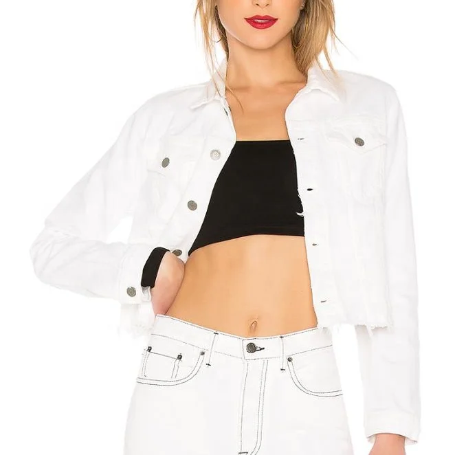 Womens White Cropped Jean Jacket | vlr.eng.br