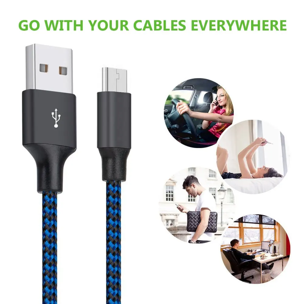 
 Кабель micro usb XANUAN в нейлоновой оплетке, 3 фута, для быстрой передачи данных и зарядки, USB-кабель Micro B для телефонов на Android, Samsung, HTC, Nokia, Sony  