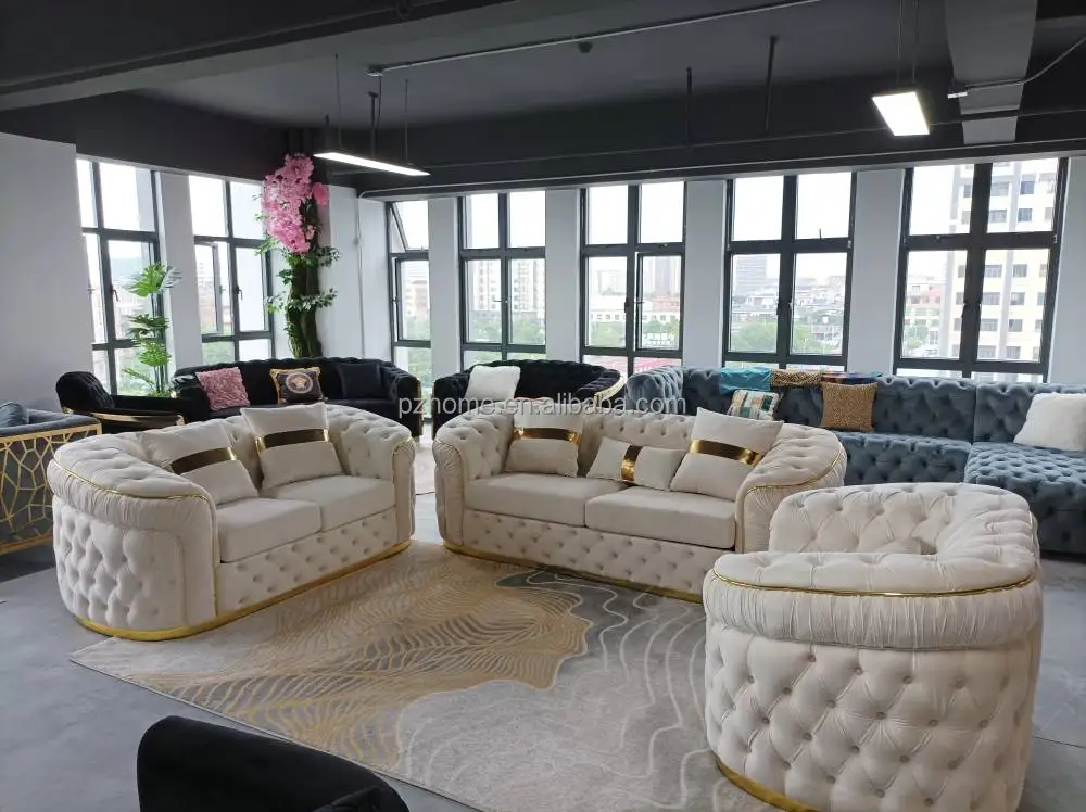 PZ HOME Luxury White Velvet Sofa - Modern Living Room Style
