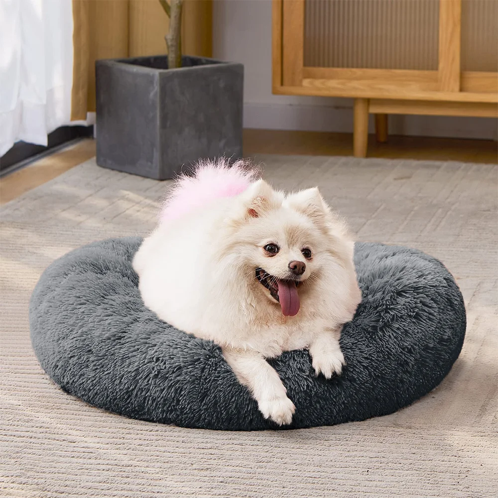 New Arrivals soft plush washable warm fluffy luxury calming round donut pet dog bed