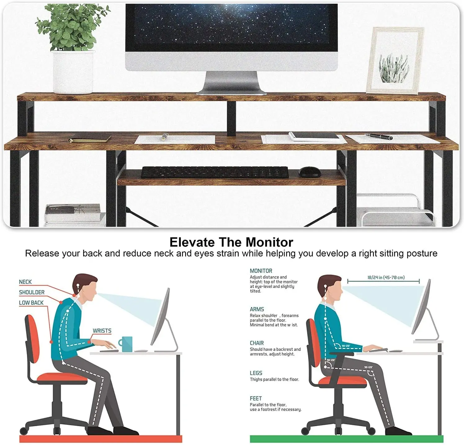 Modern MDF Office Home Computer Desk Storage Shelves Slide Keyboard Tray Table