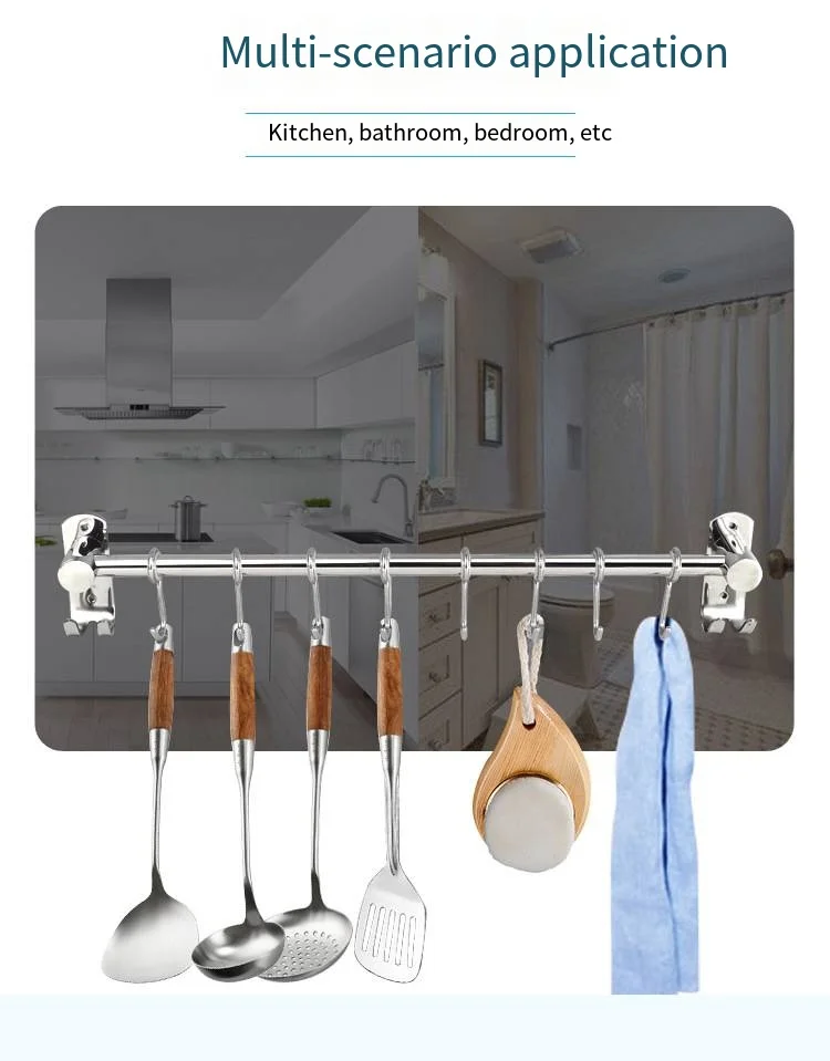 New product thickened 304 stainless steel kitchen hanging rod Kitchen pendant Bathroom hanging rack Hook storage rack supplier