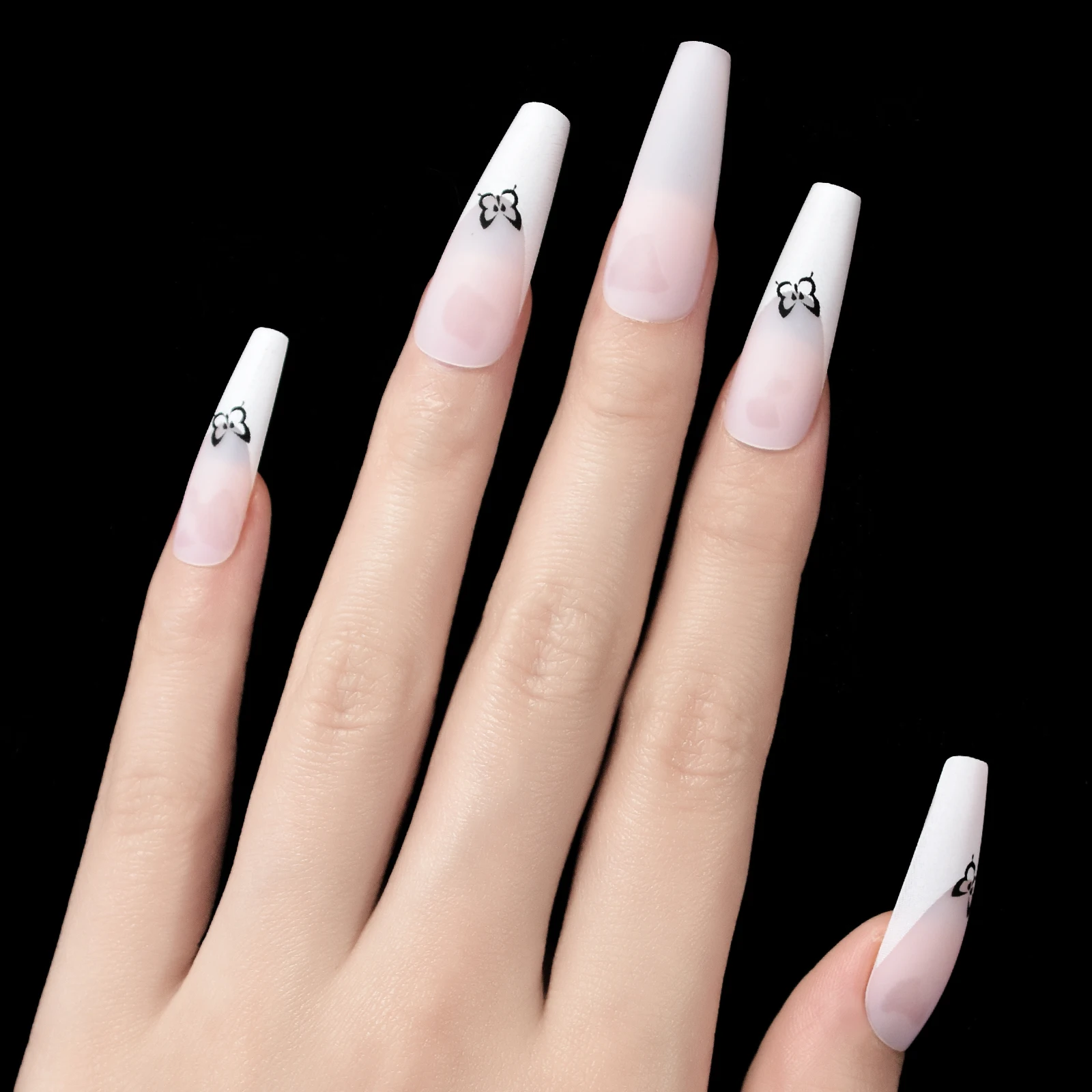 Wholesale New Arrivals Peach Pink Fake Nails Mix Design For Lady Butterfly  Pattern French Coffin False Nails From m.