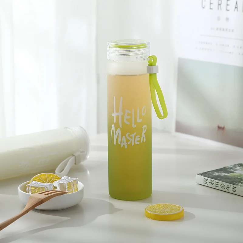 Reusable Glass Water Bottle High Quality 450ml with Lid Hello Master  Graphic