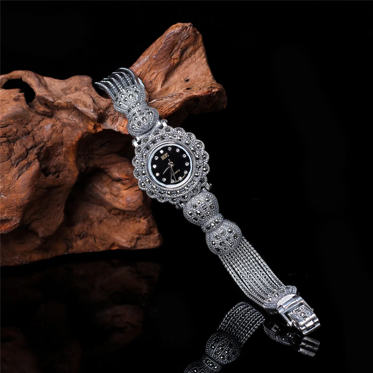 S925纯银链手链石英表日本机芯奢侈品牌珠宝钻石女表