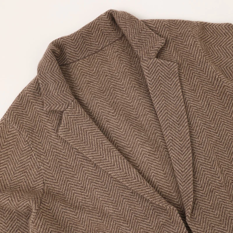 Turn Down Collar 100% Pure Cashmere Cardigan Custom Winter Herringbone Women Clothing Coat Suit