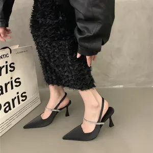 QuiteS Women's Summer High Heels Stiletto Open Back Counter French Rhinestone Decor High Top Shoes Height Increasing Outdoor