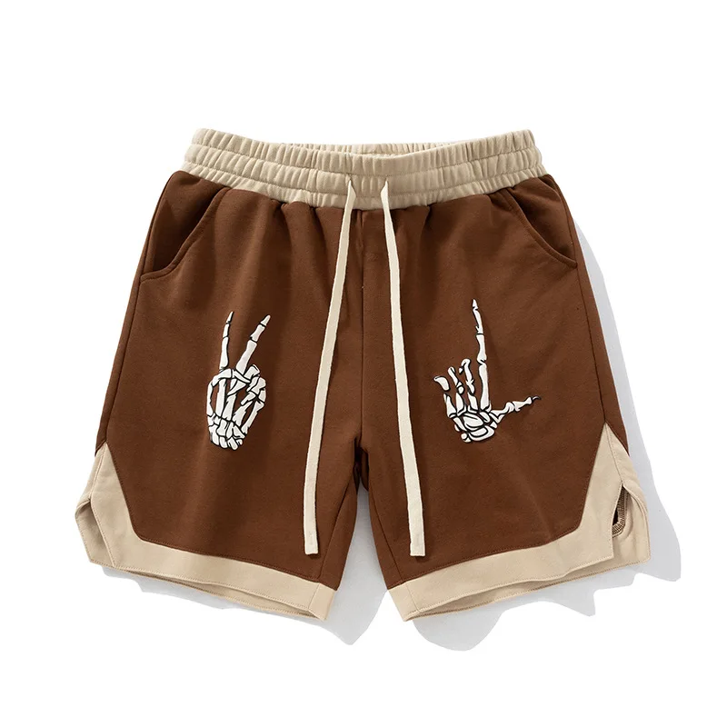 OEM Custom Herren Gym Workout Shorts 100% Polyester Street Wear Hip Hop Color Block Mesh Shorts Puff Print Sweat Shorts456_voghion.com